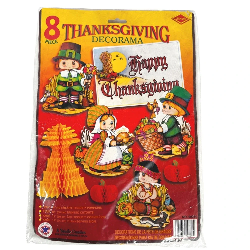 Vintage Beistle Thanksgiving Decorama 8 Piece Set Paper Tissue 1978 1979 NOS New